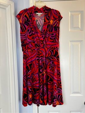 AA Studio AA Psychedelic Swirl Faux Wrap Dress Sleeveless Retro Abstract Size 14